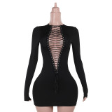 Women's Sexy Reversible Front & Back Lace-Up Cut-Out Bodycon Mini Dress