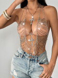 Women's Sexy Nightclub Rhinestone Cross Metal Fringe Bra Body Chain