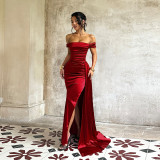 Fall Women's Off Shoulder Satin Split Sexy Dress