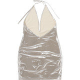 Summer Fashion Deep V Halter Neck Low Back Tight Fitting Bodycon Dress