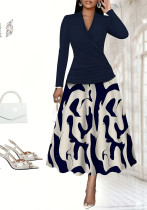Fall/Winter Women's Fashion Geometric High Waist Skirt Long Sleeve Top Two-Piece Set Fall/Winter Women's Fashion Geometric High Waist Skirt Long Sleeve Top Two-Piece Set