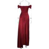 Fall Women's Off Shoulder Satin Split Sexy Dress