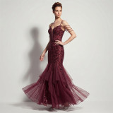 Sexy Sequin Fringe Slim Fit Mermaid Formal Party Evening Gown