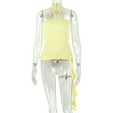 Women's Solid Halter Neck Strapless Ruffle Sleeveless Top