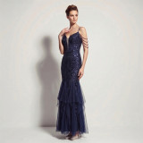 Sexy Sequin Fringe Slim Fit Mermaid Formal Party Evening Gown