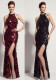 Formal Party Chic Halter Neck Low Back Sequin Split Slim Fit Evening Gown for Bridal