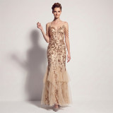Sexy Sequin Fringe Slim Fit Mermaid Formal Party Evening Gown