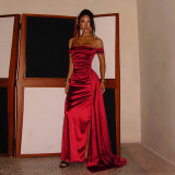 Fall Women's Off Shoulder Satin Split Sexy Dress