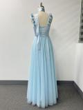 Elegant Halter Neck Patchwork Mesh Pleated Formal Party A-Line Evening Gown