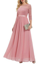 Lace Patchwork Chiffon Three-Quarter Sleeve Slim Waist Evening Dress for Bridal(Processing time need 3-6 days) Lace Patchwork Chiffon Three-Quarter Sleeve Slim Waist Evening Dress for Bridal(Processing time need 3-6 days)