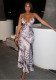 Women's Chic Color Block Striped Bodycon Slim Waist Strap Formal Party Lace-Up Deep V Long Dress