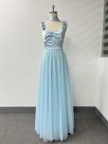 Elegant Halter Neck Patchwork Mesh Pleated Formal Party A-Line Evening Gown