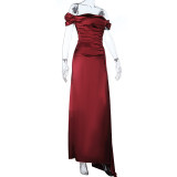 Fall Women's Off Shoulder Satin Split Sexy Dress