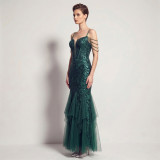 Sexy Sequin Fringe Slim Fit Mermaid Formal Party Evening Gown