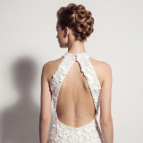 Formal Party Chic Halter Neck Low Back Sequin Split Slim Fit Evening Gown for Bridal