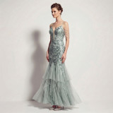 Sexy Sequin Fringe Slim Fit Mermaid Formal Party Evening Gown