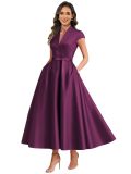 Satin Deep V Slim Waist A-line Formal Party Dress（Processing time need 3-6 days）