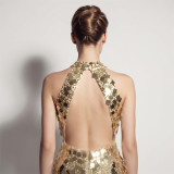 Formal Party Chic Halter Neck Low Back Sequin Split Slim Fit Evening Gown for Bridal