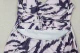 Women's Chic Color Block Striped Bodycon Slim Waist Strap Formal Party Lace-Up Deep V Long Dress