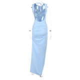 Women's Sexy Sleeveless Slim Fit Open Waist Satin Split Dress