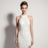Formal Party Chic Halter Neck Low Back Sequin Split Slim Fit Evening Gown for Bridal