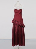 Women French Sexy Strapless Backless Ruffle Dress