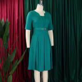 Plus Size Women Summer Short Sleeve Elegant Solid African Dress