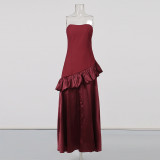 Women French Sexy Strapless Backless Ruffle Dress