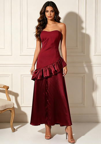 Women French Sexy Strapless Backless Ruffle Dress