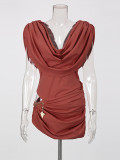 Women Sexy Pleated Backless Bodycon Dress