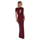 Women Summer Casual One-Shoulder Short-Sleeve Ribbon Hollow-Out Dress