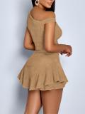 Women Casual Sexy Off-Shoulder Top and Asymmetrical Skirt Two-Piece Set