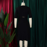 Plus Size Women Summer Short Sleeve Elegant Solid African Dress