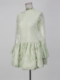 Women Lace Stand Collar Long-Sleeved Tutu Skirt