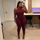 Women Sexy Zebra Print Halter Neck Backless Jumpsuit