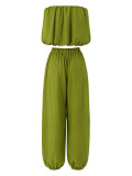 Women Halter Neck Sleeveless Crop Top and Lantern Pants Casual Two-Piece Set