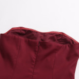 Women French Sexy Strapless Backless Ruffle Dress