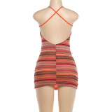 Women Summer Striped Print Bodycon Dress
