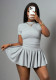 Women Round Neck Top and Pleated Skirt Two-Piece Set