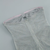 Women French Sexy Strapless Rhinestone-Studded Bodycon Dress