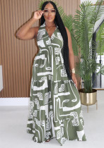 Women Summer Print Turndown Collar V Neck Sleeveless Casual Dress（Processing time need 3-6 days）