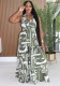 Women Summer Print Turndown Collar V Neck Sleeveless Casual Dress（Processing time need 3-6 days）