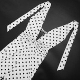 Women Sexy Polka Dot Halter Neck Backless Lace Jumpsuit