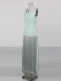 Women Evening Tassel Patchwork Summer Sleeveless Camisole Sweetheart Neck Maxi Dress