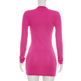Women Summer & Autumn V-Neck Long-Sleeve Gathered Drawstring Bodycon Mini Dress