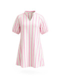Women V-Neck Striped Summer Puff Sleeve Shirt Dress