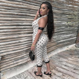 Women Sexy Polka Dot Halter Neck Backless Lace Jumpsuit