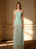 Women Evening Tassel Patchwork Summer Sleeveless Camisole Sweetheart Neck Maxi Dress