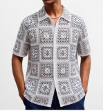 Men's plaid jacquard openwork lapel knitting top