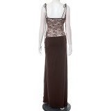 Women Spring Summer lace Patchwork Sexy Maxi Dress